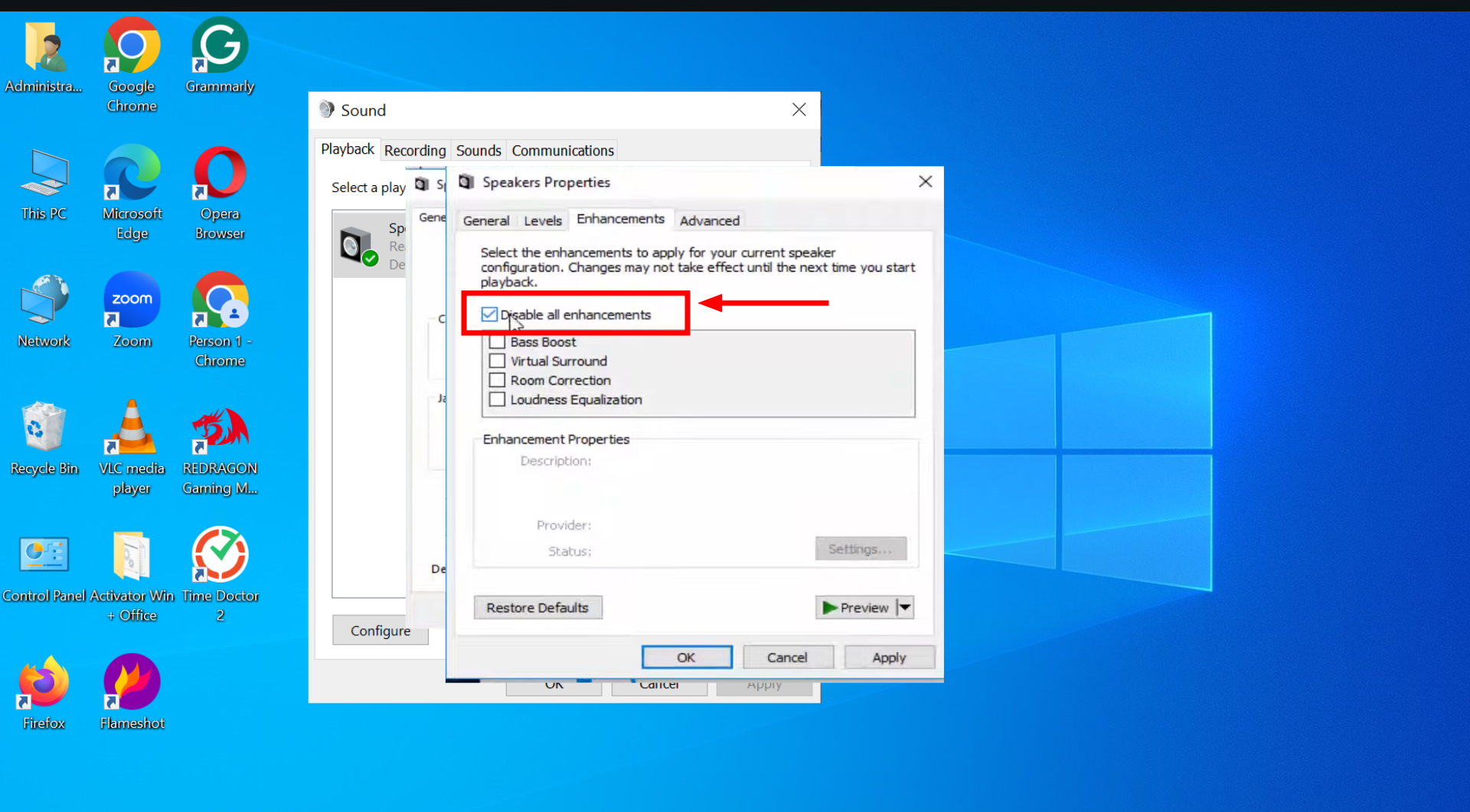 Disable all enhancements