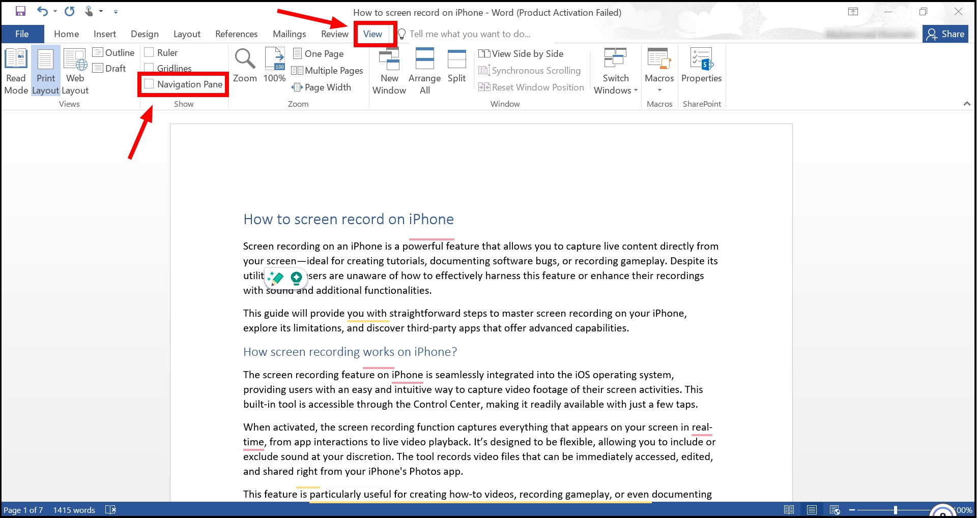 Click on Navigation pane