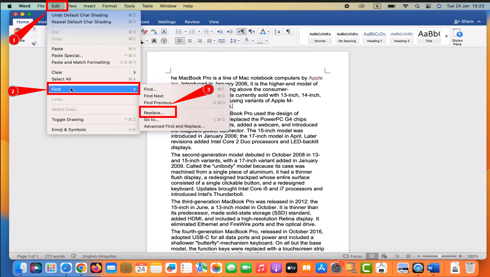 Access the Find and Replace tool