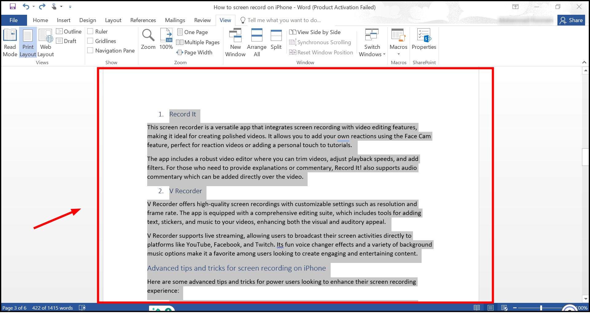 Select the whole content