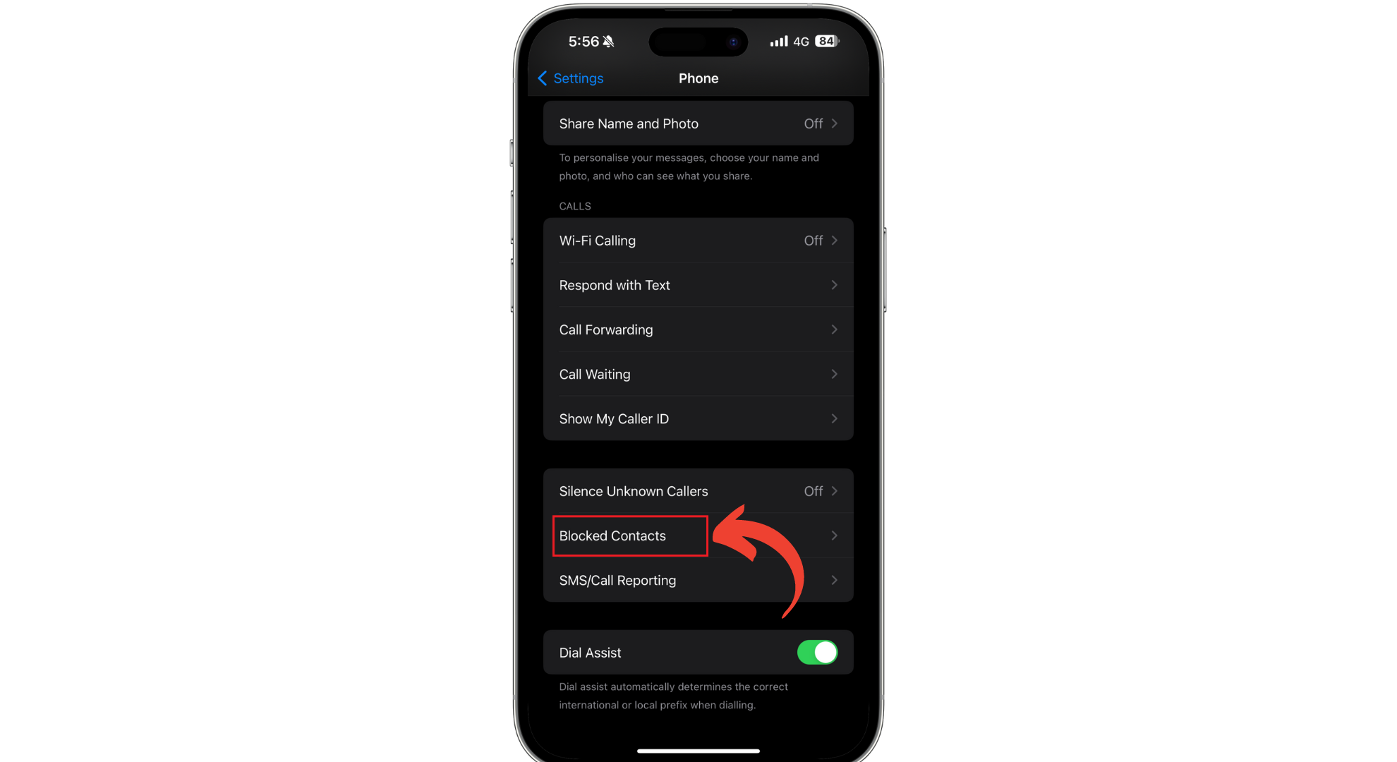 Tap Blocked Contacts