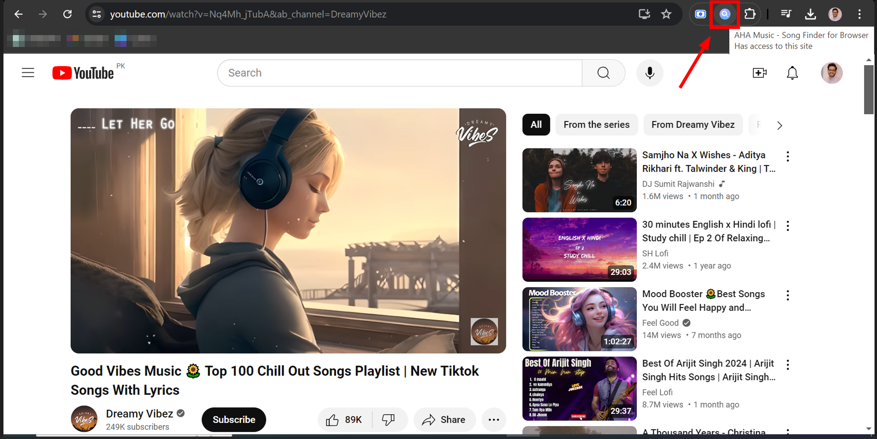 Click on the AHA music icon