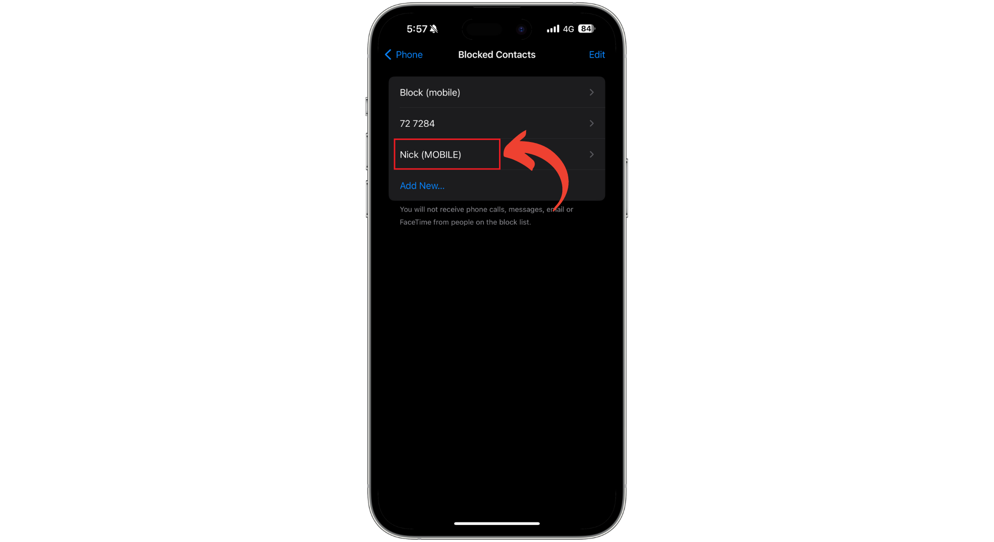 Find the number you want to unblock