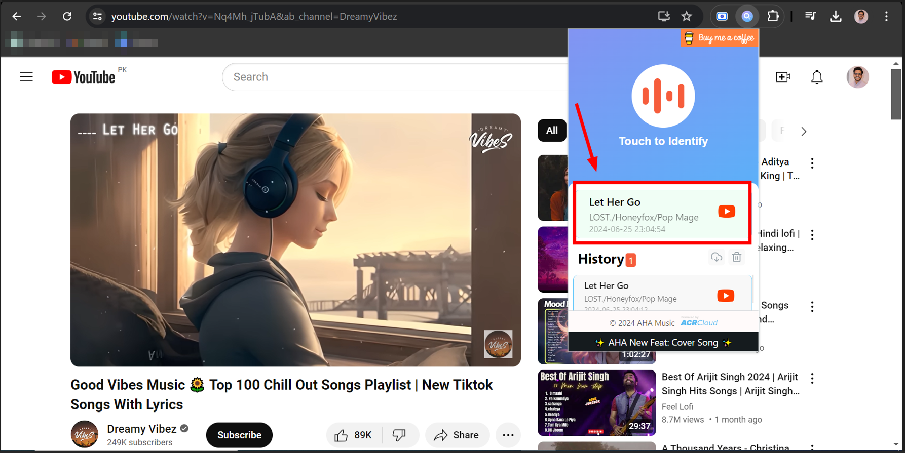 The extension will identify the song