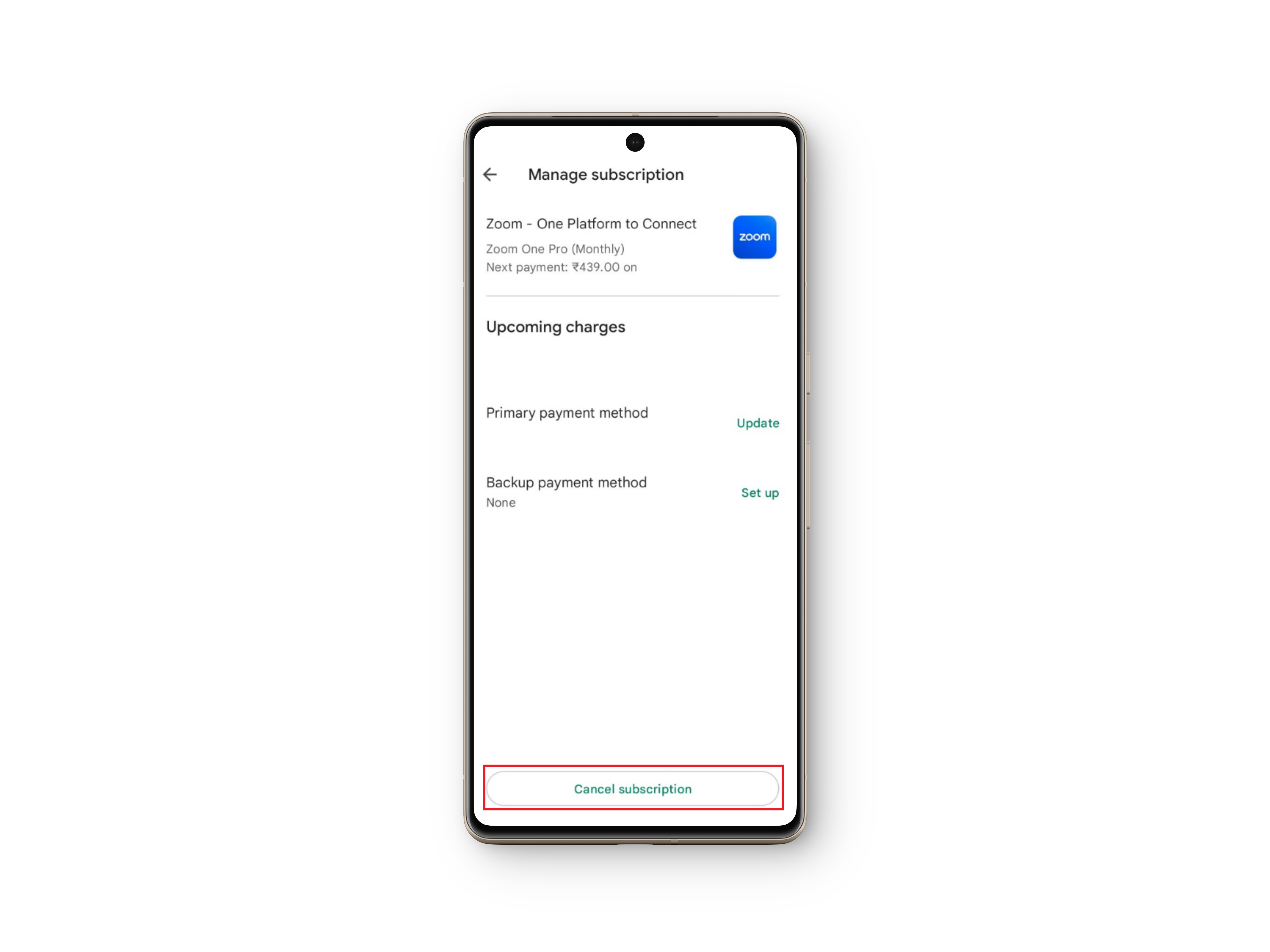Cancel subscription button
