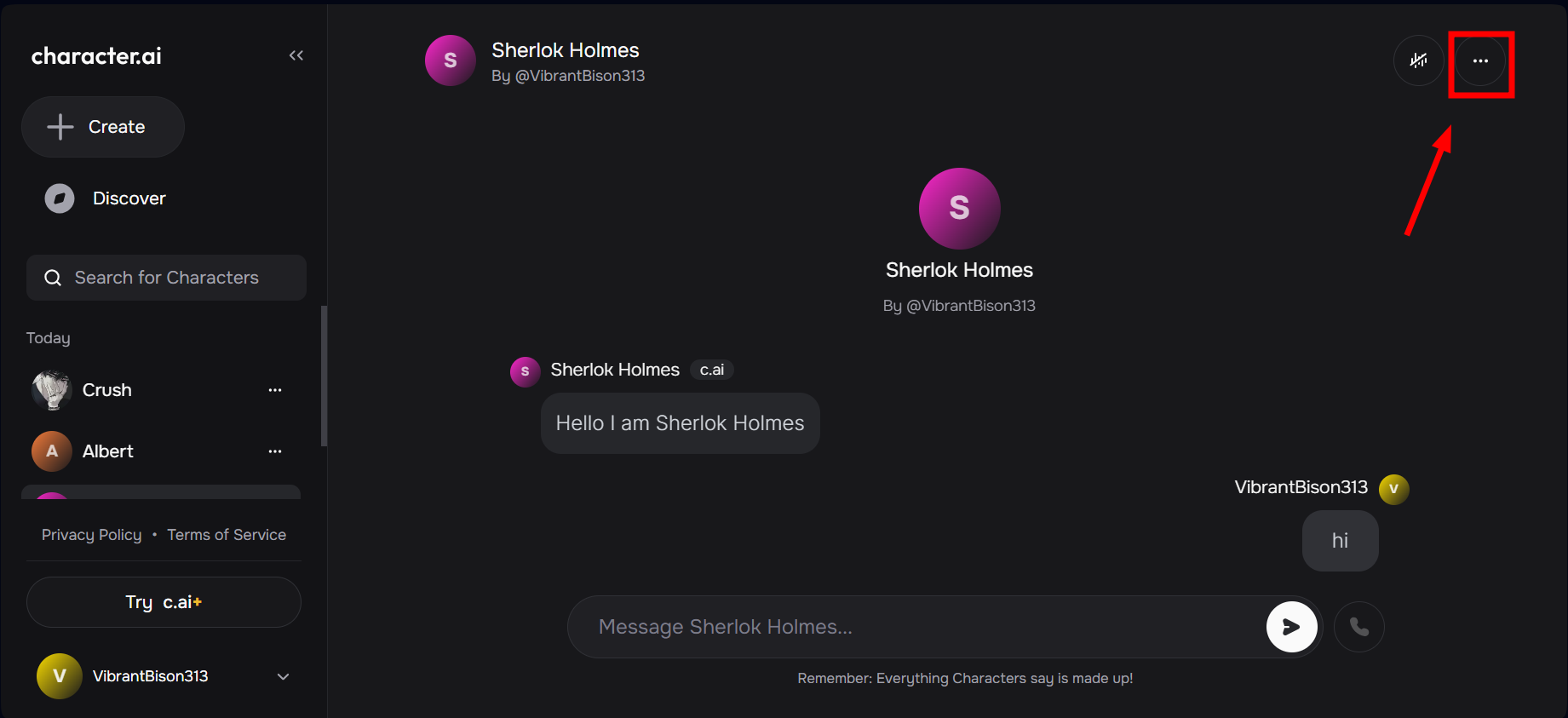 Open Character settings 