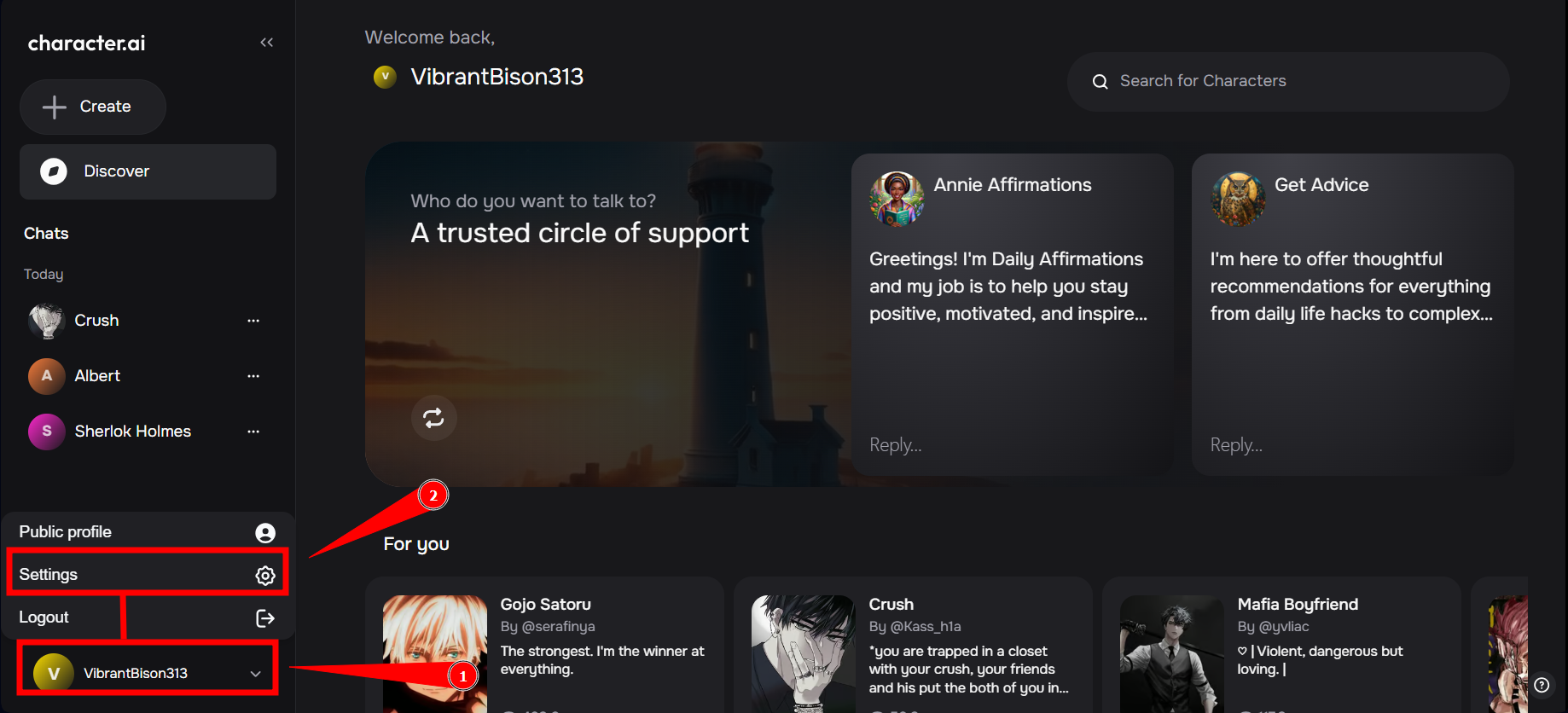 Open account settings