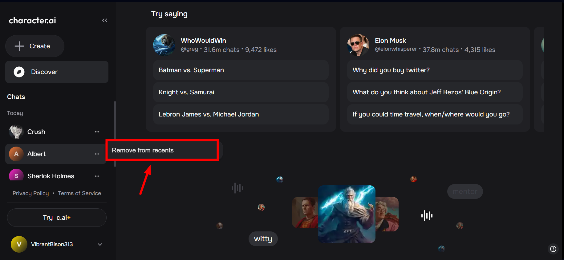 Click on Remove from homepage option