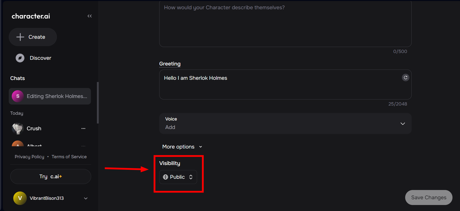 Find Visibility Settings