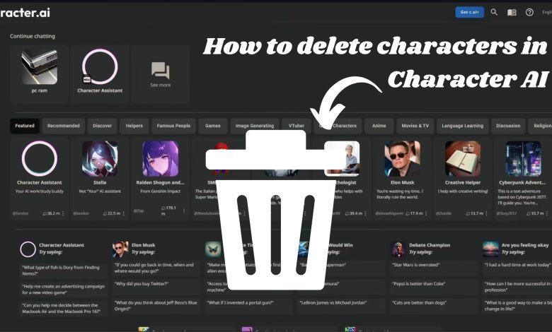 How to delete characters in Character AI