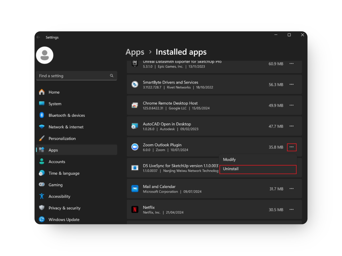 uninstall Zoom Outlook Plugin