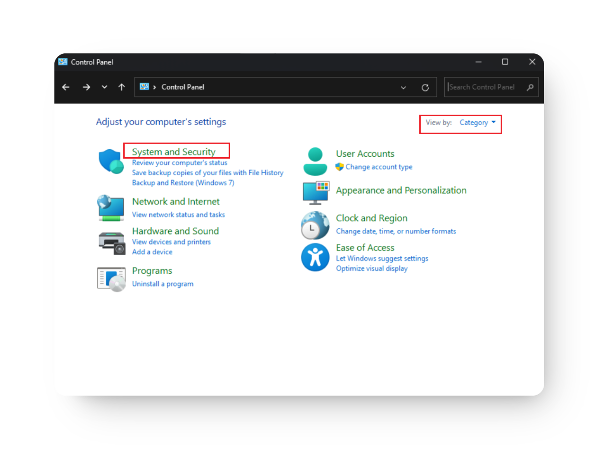 system and security in control panel