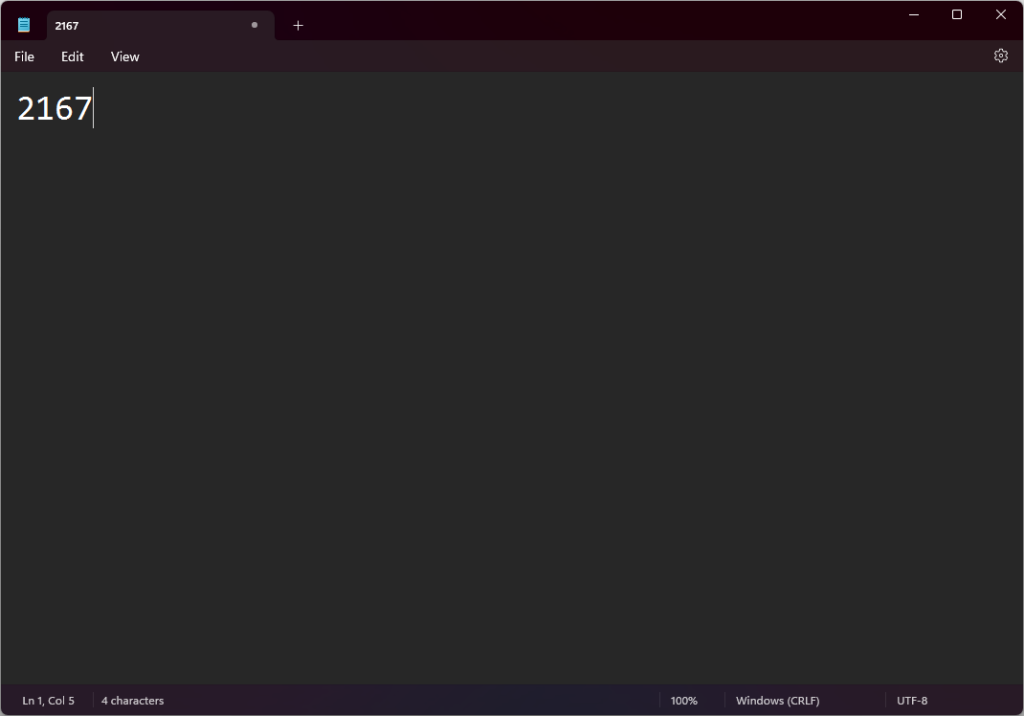 2167 typed in normal numerals