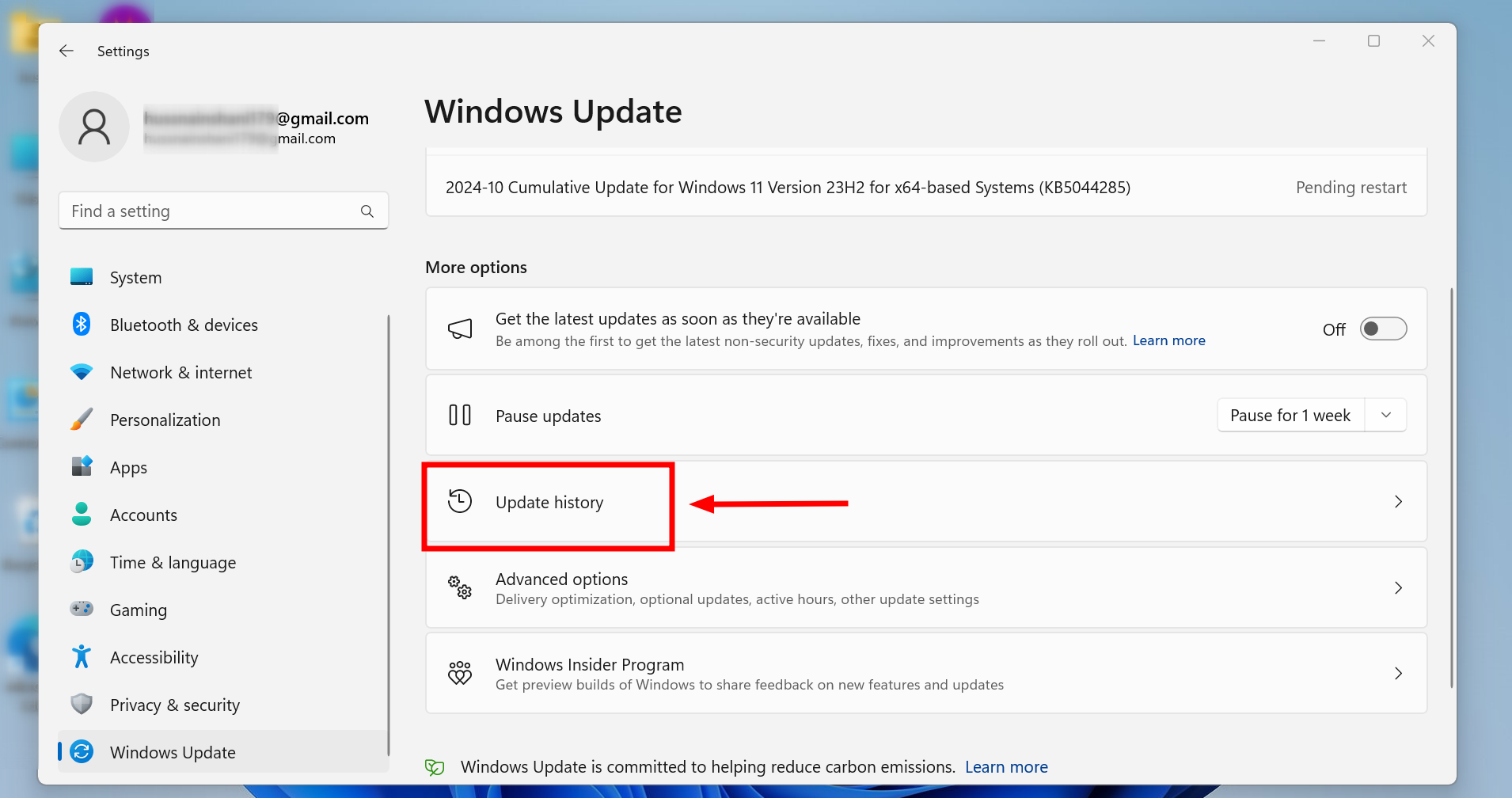 Select Windows History