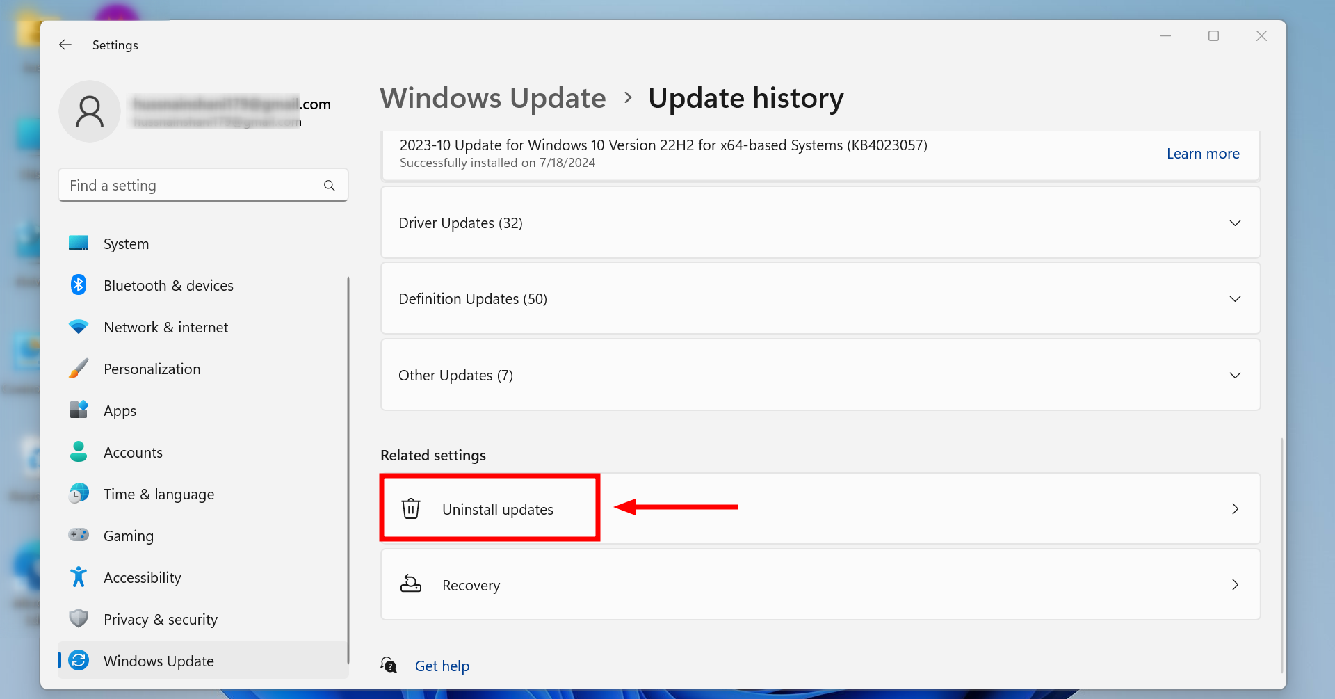 Click on Uninstall updates