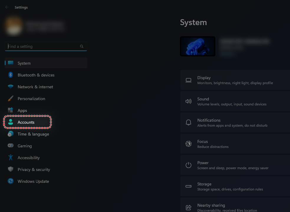 Accounts Section in Settings App