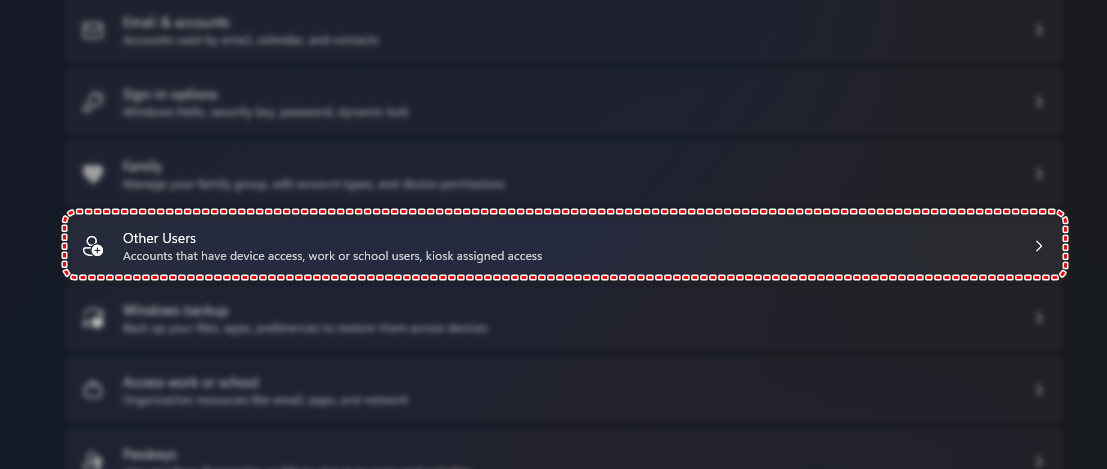 Other users section in Accounts