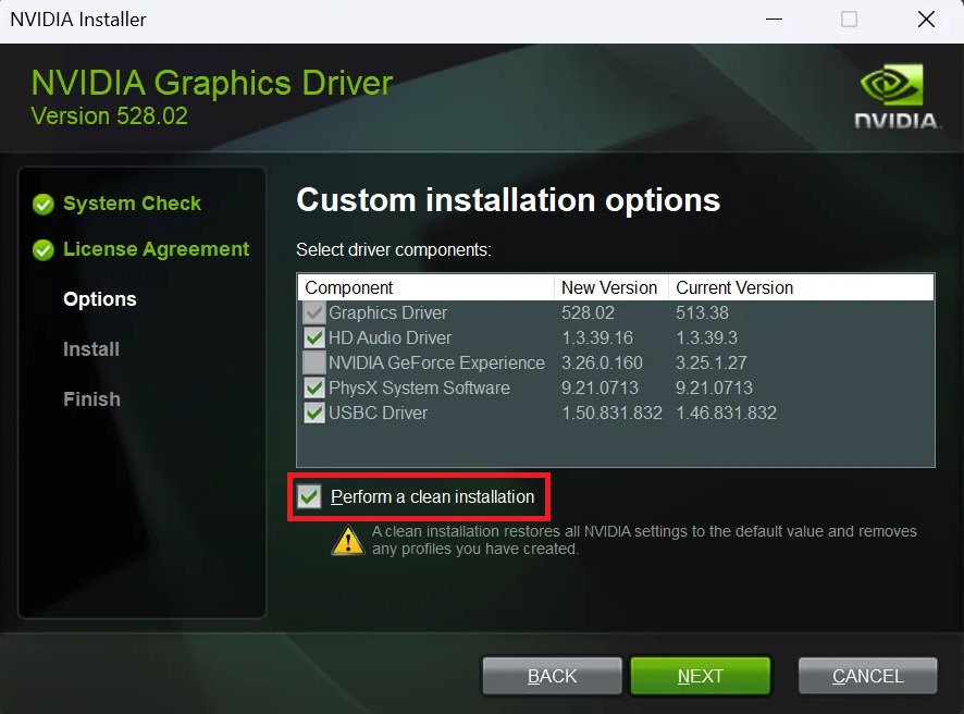 Choose Custom Installation and then check the marker to clean install.