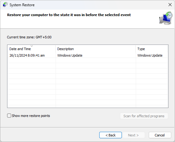 Revert to a previous version of Windows via System Restore