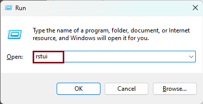 Open System Restore from Run