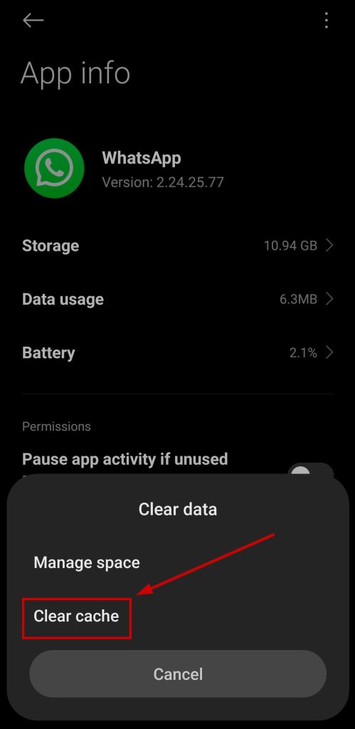 Clearing WhatsApp Cache