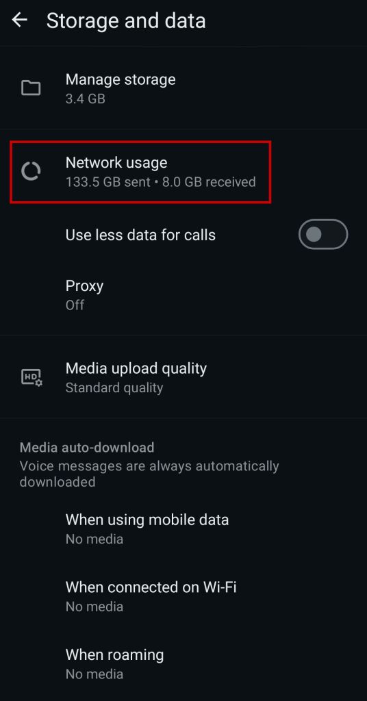 WhatsApp Network Usage