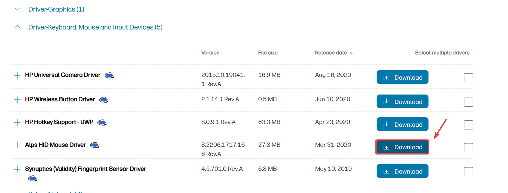 Manufacturer driver page
