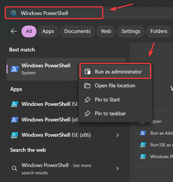 Opening PowerShell as administrator