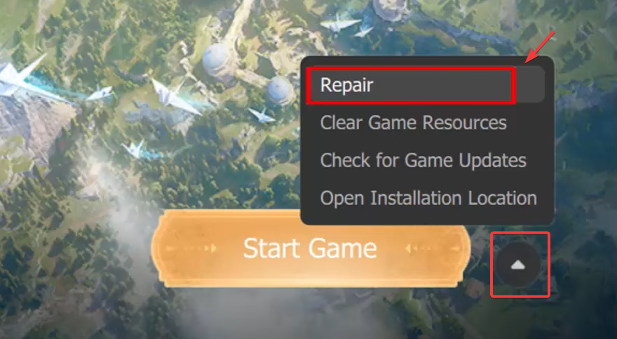 Infinity Launcher repair option screenshot