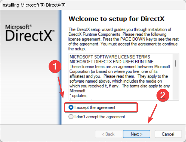 DirectX installer interface