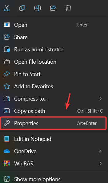 Right-clicking Infinity Nikki to open Properties