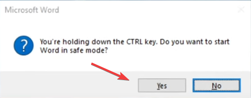Prompt for Safe Mode in Word