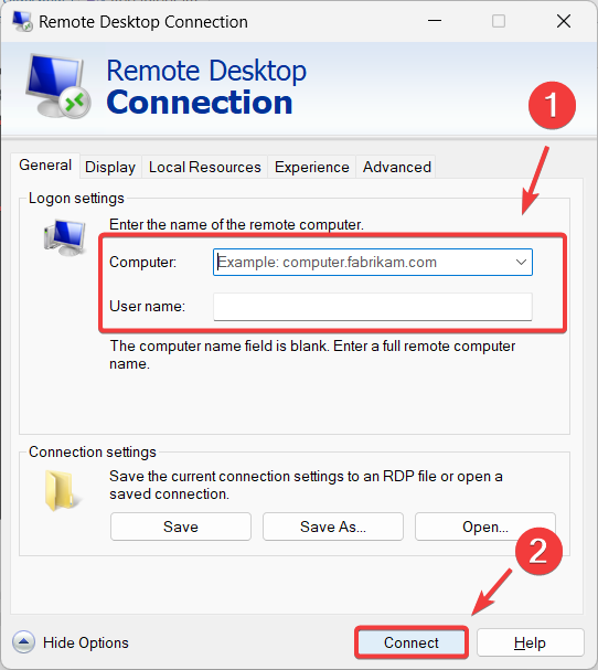 Remote Desktop connection window