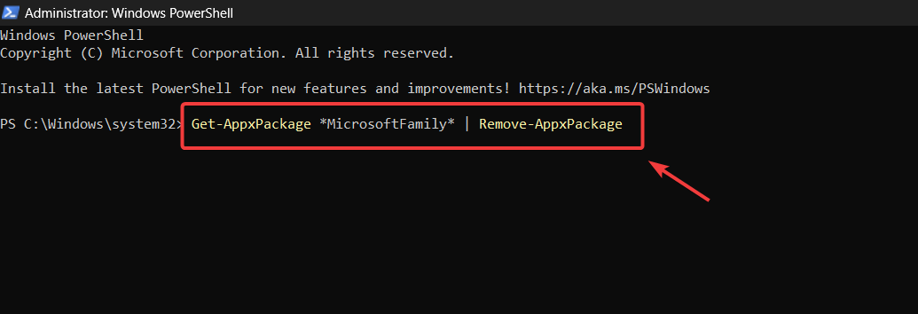 Removing MicrosoftFamily package via PowerShell
