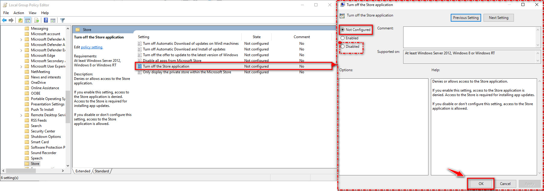 Configuring Store policy settings