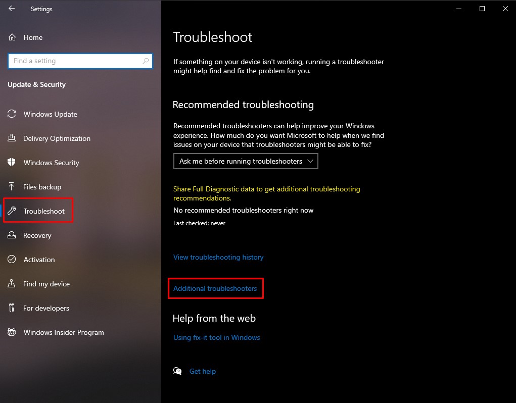 Additional troubleshooters