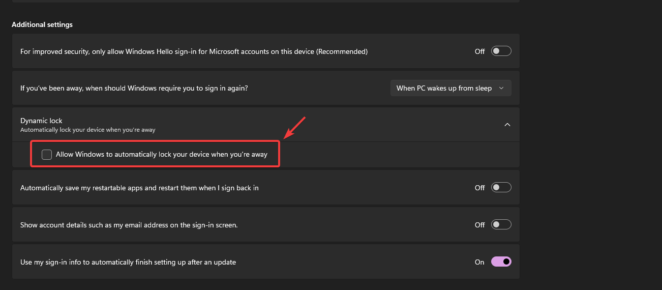 Dynamic Lock setting