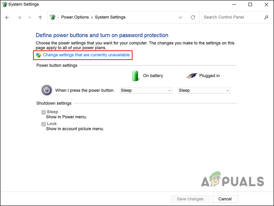 Power settings requiring admin privileges