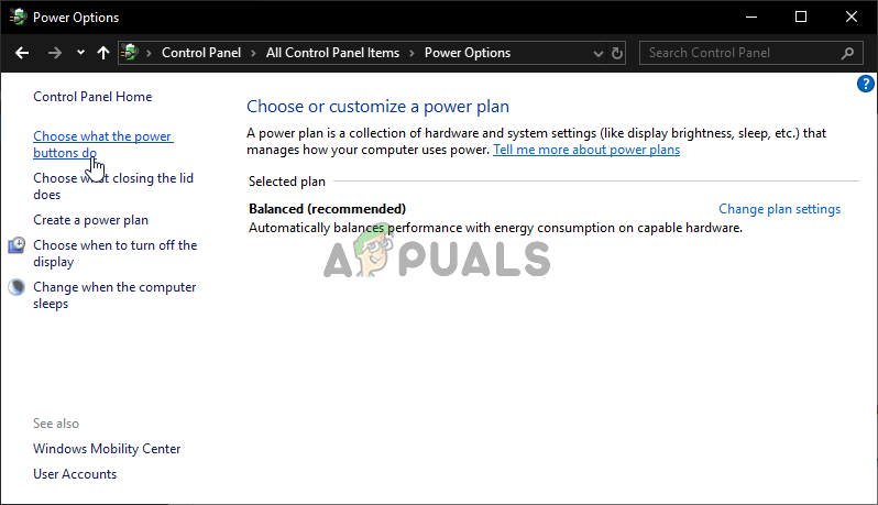 Power Options in Control Panel