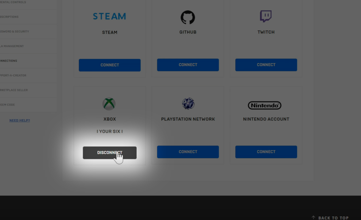 Disconnecting a platform from Epic Games account