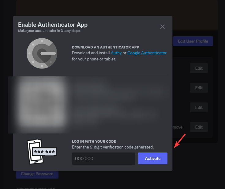 Scanning QR code for Discord 2FA setup