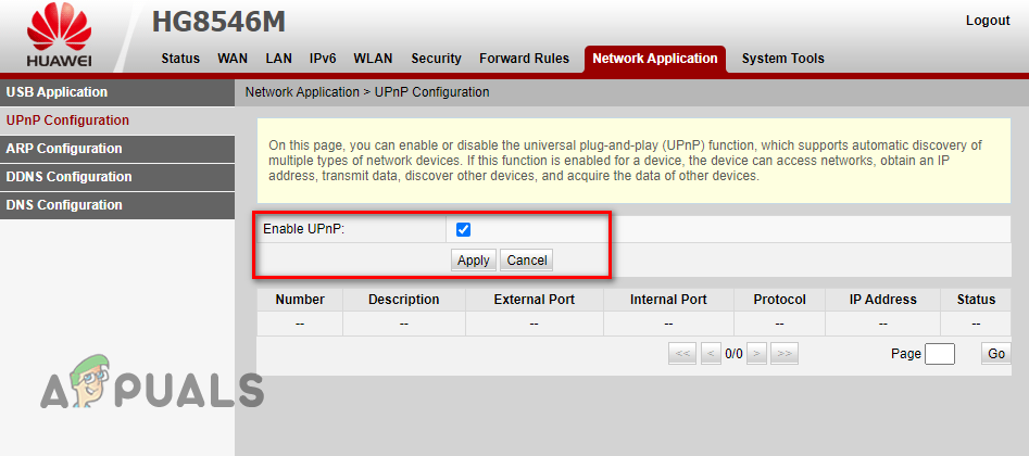 Enabling UPnP from router's settings