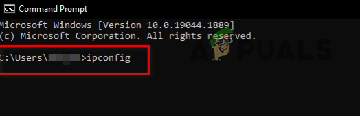 Entering ipconfig command in Command Prompt