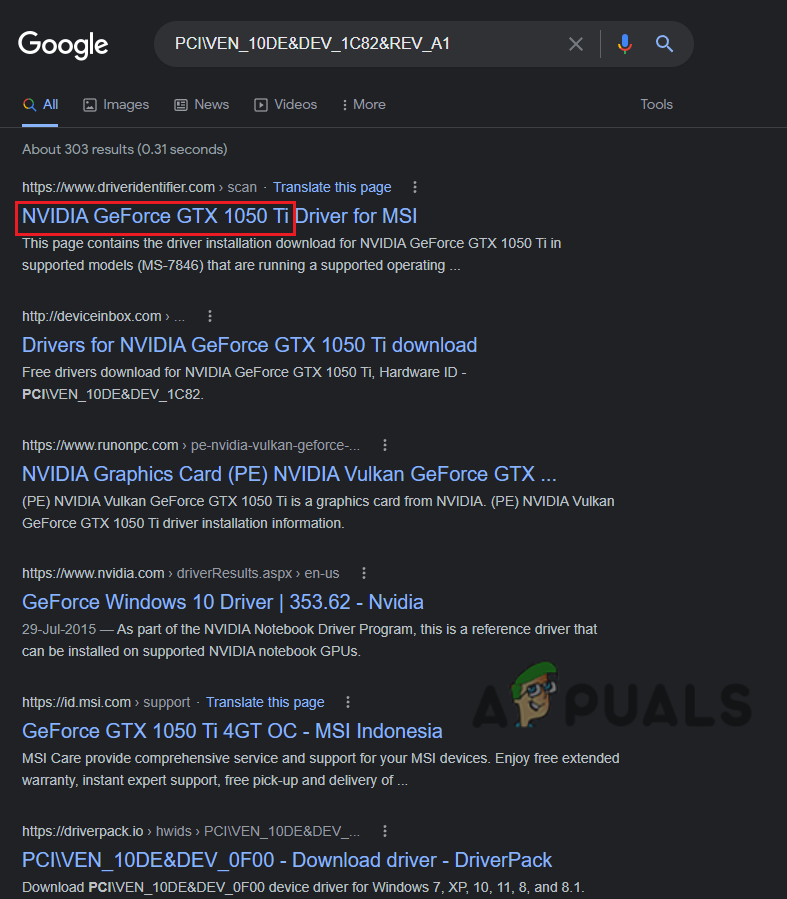 Finding name of GPU through Google