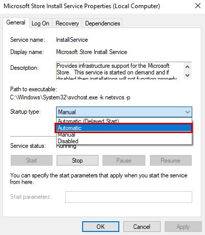 Microsoft Store install service automatic startup