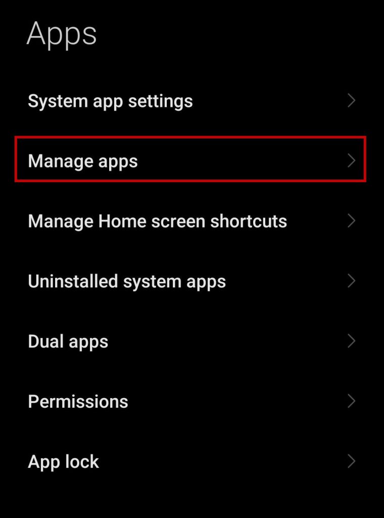 Go to Apps section in Android settings