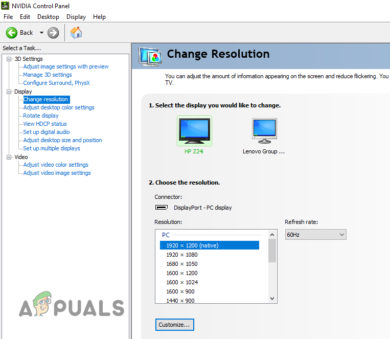 NVIDIA Control Panel Display Menu