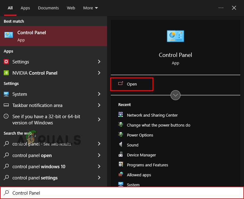 Opening Control Panel