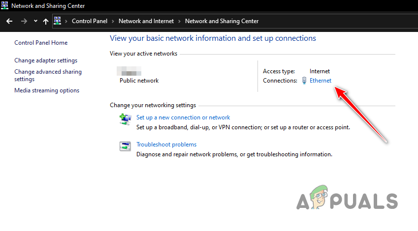 Opening Ethernet menu