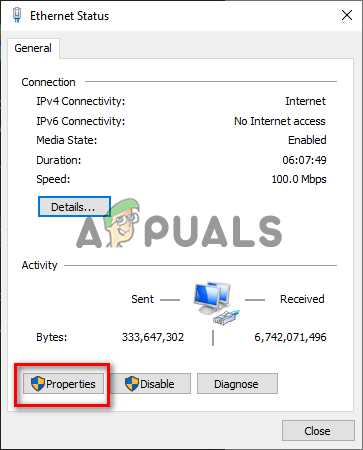 Opening Ethernet properties